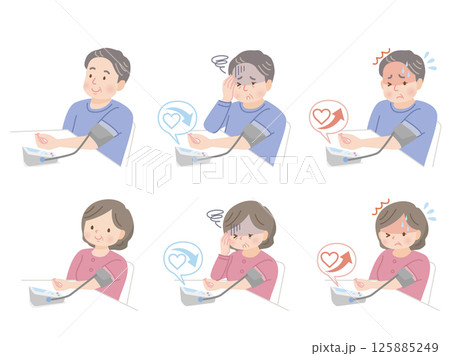 血圧を測るふくよかなミドル夫婦セット 125885249