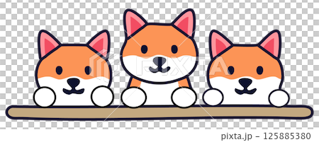 机から顔を出す犬 125885380