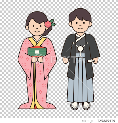 TRADITIONAL JAPANESE costume male and female illustration cute kawaii style cultural diversity couple clothing dress outfit around the world ethnic fashion 125885419