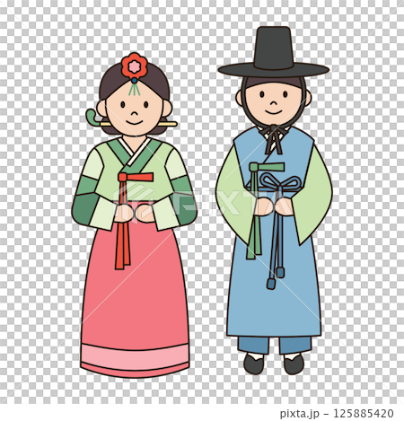 TRADITIONAL KOREAN costume male and female illustration cute kawaii style cultural diversity couple clothing dress outfit around the world ethnic fashion 125885420