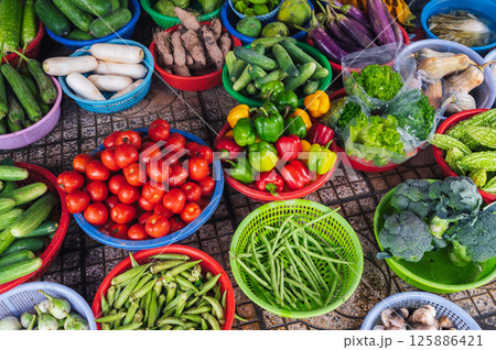 assortment of fresh vegetables at the street grocery farmers market 125886421