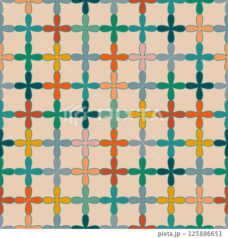 Groovy abstract tiny flowers seamless pattern. Linear color floral chains vector background. 125886651