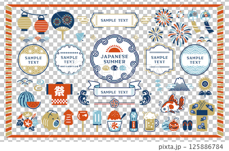 夏の和風アイコンとフレームセット 125886784