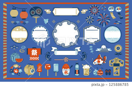 夏の和風アイコンとフレームセット 125886785