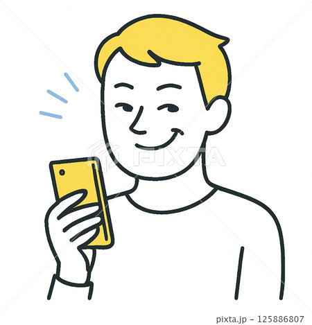 スマホを片手にニヤリと笑う男性のイラスト 125886807