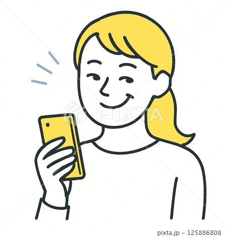 スマホを片手にニヤリと笑う女性のイラスト スマホを片手にニヤリと笑う女性のイラスト 125886808
