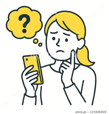 スマホを片手に悩む女性 スマホを片手に悩む女性 125886809