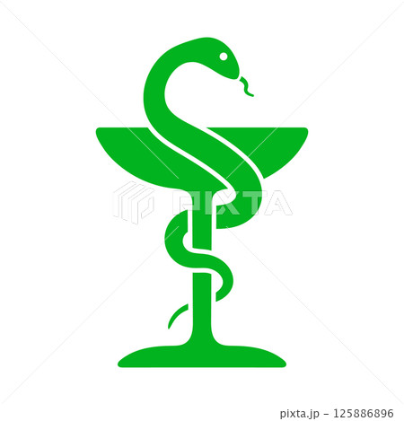 Medical logo design, pharmacy symbol with snake and chalice bowl. Healthcare doctor pharmacy. Vector illustration image. Isolated on white background. 125886896