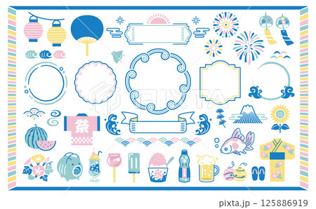夏の和風アイコンとフレームセット 125886919