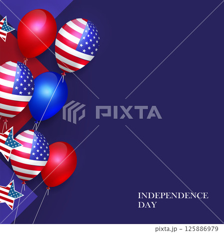 Festive design with American attributes, balloons and stars 125886979