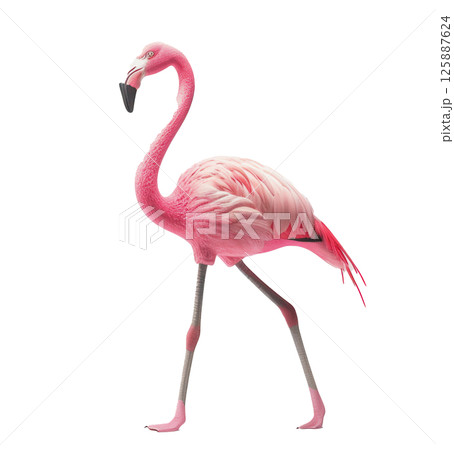 Pastel Pink Flamingo Standing Isolated 125887624
