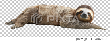 Happy Sloth Lying on Side Isolated Happy Sloth Lying on Side Isolated 125887628
