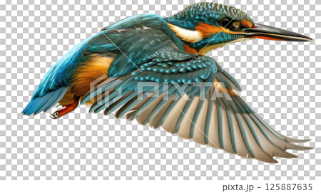 Kingfisher Flying in Side View 125887635