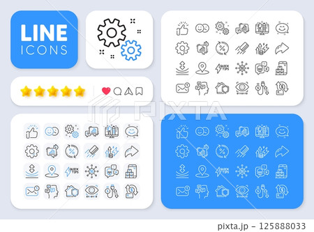 Money transfer, Statistics timer and Mobile inventory line icons for web app. Message, Share, Like social media icons. Pack of Loan percent, Work, Energy inflation pictogram icons. Vector 125888033