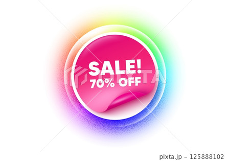 Sale sticker rainbow gradient. Paper offer price tag. Sale 70 percent off discount. Promotion price offer sign. Retail badge symbol. Sticker label. Grain dots effect. Vector 125888102
