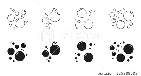 Bubble Cluster And Soap Foam Line And Solid Icon Set. Floating Air Bubbles And Water Droplets Symbol Collection. Isolated Vector Illustration 125888385