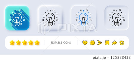 Idea line icon. Neumorphic, Flat shadow, 3d buttons. Light bulb or Lamp sign. Creativity, Solution or Thinking symbol. Line idea icon. Social media icons. Vector 125888438