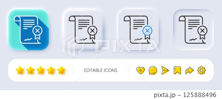 Reject certificate line icon. Neumorphic, Flat shadow, 3d buttons. Decline document sign. Wrong file. Line reject certificate icon. Social media icons. Vector Reject certificate line icon. Neumorphic, Flat shadow, 3d buttons. Decline document sign. Wrong file. Line reject certificate icon. Social media icons. Vector 125888496