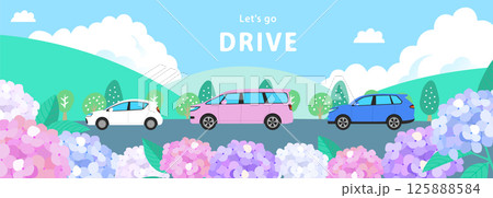 紫陽花と車のイラスト_1 125888584