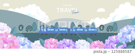 紫陽花と電車のイラスト_2 125888587
