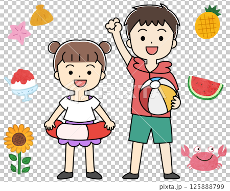 Summer icon illustration with kids in swimsuits 125888799