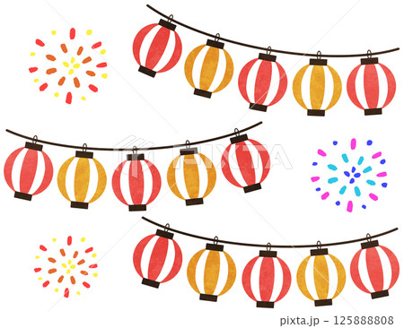夏祭りの提灯と打ち上げ花火のイラスト素材 夏祭りの提灯と打ち上げ花火のイラスト素材 125888808