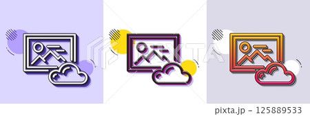 Photo cloud line icon. Halftone dotted pattern. Gradient icon with grain shadow. Images cloud data sign. Picture placeholder symbol. Line photo cloud icon. Various designs. Vector 125889533