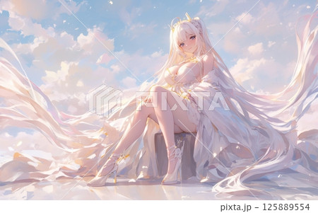 躍動感あふれる白髪の美少女キャラクター・アニメスタイルのファンタジーイラスト 躍動感あふれる白髪の美少女キャラクター・アニメスタイルのファンタジーイラスト 125889554