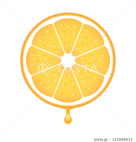 果汁がしたたるフレッシュな輪切りオレンジの断面 - オレンジジュースやビタミンCのイメージ素材 125889613