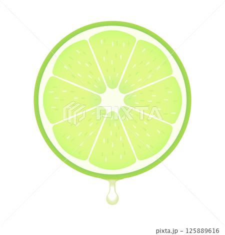 果汁がしたたるフレッシュな輪切りのライム/緑色のレモンの断面 - 緑色の柑橘類のイラスト素材 125889616