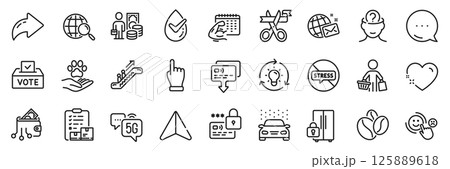 Coffee beans, Card and Dermatologically tested line icons pack. Share, Message, Paper plane icons. Stop stress, Digital wallet, Cut ribbon web icon. Vector Coffee beans, Card and Dermatologically tested line icons pack. Share, Message, Paper plane icons. Stop stress, Digital wallet, Cut ribbon web icon. Vector 125889618