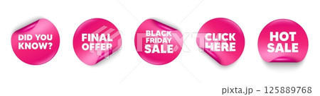 Did you know sticker tag. Click here, Black friday paper price banners. Did you know tag. Special offer question sign. Interesting facts symbol. Hot sale sticker. Promo banners. Vector 125889768