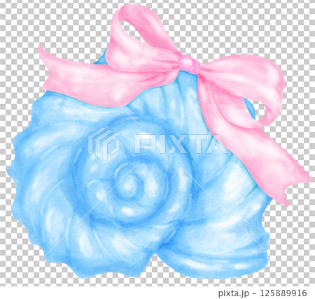 Coquette Seashell Watercolor, Pastel Blue Snail Conch Shell with Pink Bow for Summer, Beach, and Coastal Design Coquette Seashell Watercolor, Pastel Blue Snail Conch Shell with Pink Bow for Summer, Beach, and Coastal Design 125889916