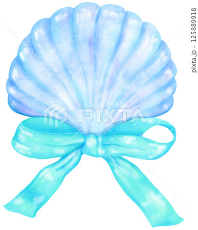 Coquette Seashell Watercolor, Pastel Blue Clam Shell with Mint Green Bow for Summer, Beach, and Coastal Design Coquette Seashell Watercolor, Pastel Blue Clam Shell with Mint Green Bow for Summer, Beach, and Coastal Design 125889918