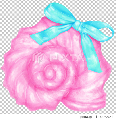 Coquette Seashell Watercolor,  Pastel Pink Snail Conch Shell with Blue Bow for Summer, Beach, and Coastal Design 125889921
