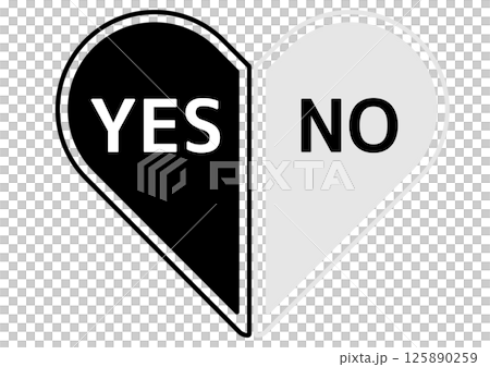 A split heart symbol with a monochrome YES and NO symbol representing double standards 125890259