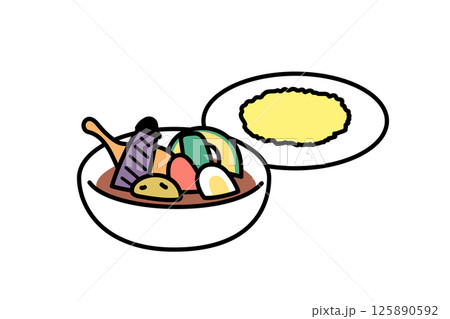 シンプルな野菜が入ったスープカレーのイラスト 125890592