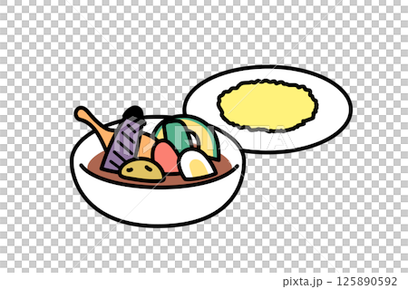 シンプルな野菜が入ったスープカレーのイラスト 125890592