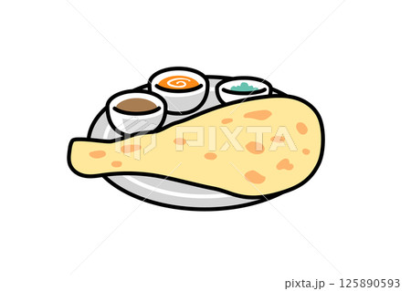 シンプルなナンとインドカレーのセットのイラスト 125890593