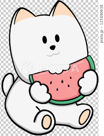 cartoon white dog holding watermelon slice cartoon white dog holding watermelon slice 125890638