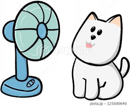 cartoon dog with electric fan blowing 125890640