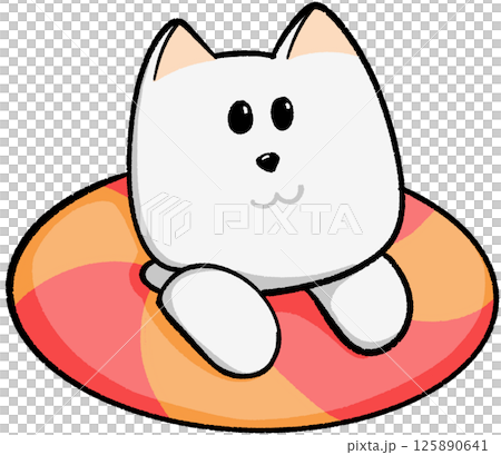 cartoon white dog with swim ring at beach cartoon white dog with swim ring at beach 125890641