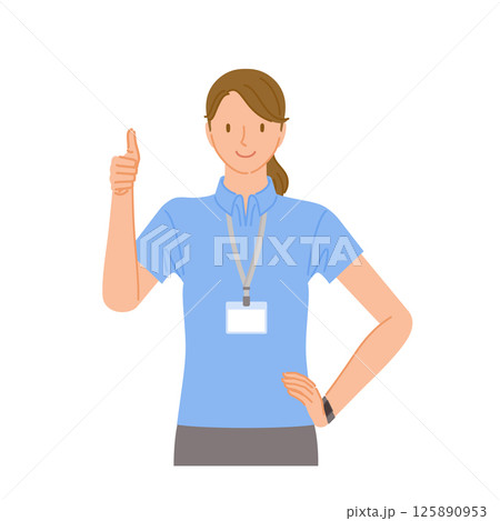 ジムのスタッフ(笑顔の若い女性):親指を立てたグッドサイン ジムのスタッフ(笑顔の若い女性):親指を立てたグッドサイン 125890953