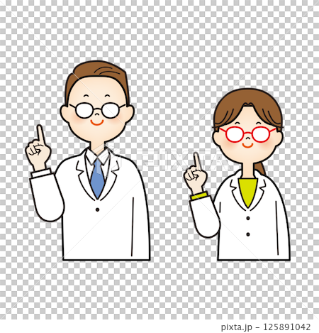 Illustration of a doctor in a white coat pointing Illustration of a doctor in a white coat pointing 125891042