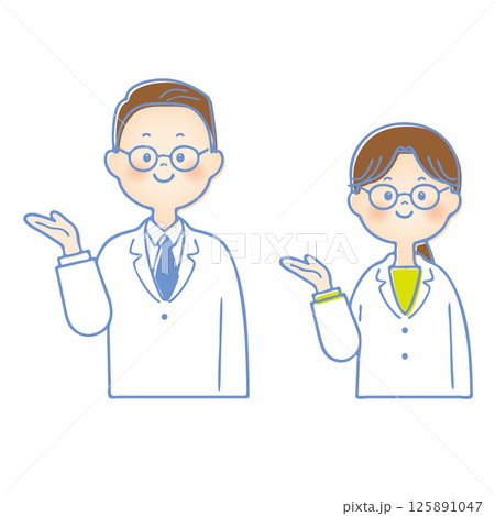 説明する医師の手描き風イラスト 125891047
