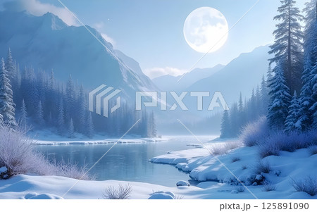 landscape with lake and mountains 125891090