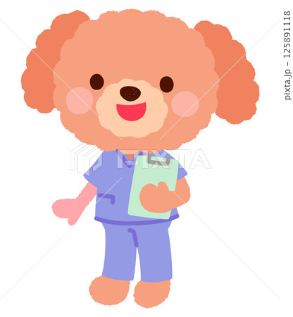 かわいいイヌのお医者さん　スクラブを着たイヌのお医者さん 125891118