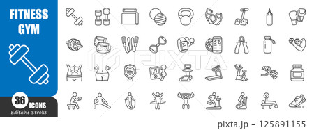 Fitness and gym outline icon . Editable stroke . Vector . Fitness and gym outline icon . Editable stroke . Vector . 125891155
