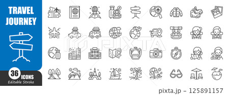 Travel and journey outline icon . Editable stroke . Vector . 125891157
