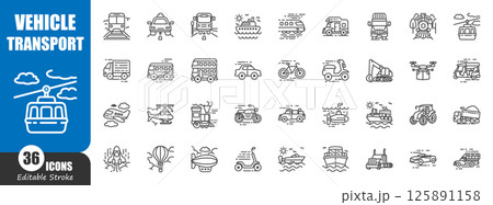 Vehicle . Transportation outline icon . Editable stroke . Vector . 125891158